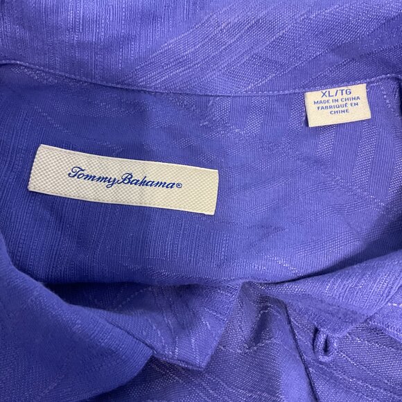 Tommy Bahama Hawaiian Shirt XL Purple Leaf Textured Button Front Short Sleeve - Picture 8 of 8